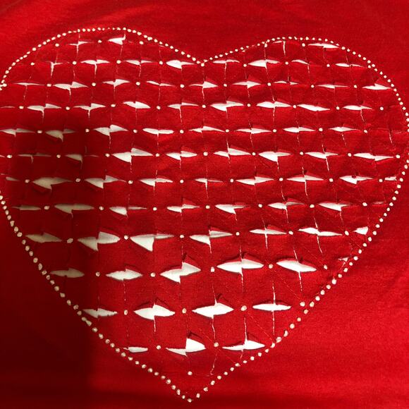 Jerzees XL American VINTAGE 90’s Red Heart Cut-Out Valentine Love Tee Shirt USA - Picture 2 of 4